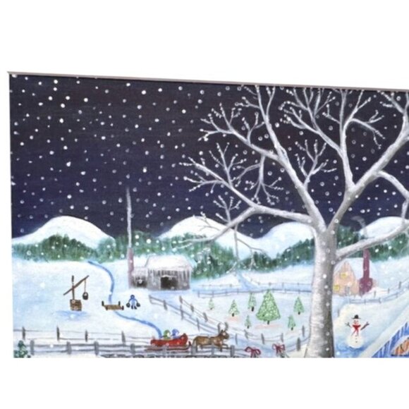 EUC Framed Winter Wonderland Ice Skating Scene Print w/Rustic Brown Ornate Frame - Picture 7 of 9